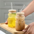 thumbnail image 4 of EFINNY Glass Cups with Lids and Straws - Drinking Glasses, Glass Tumbler with Straw and Lid, Iced Coffee Cups, Glass Coffee Cups with Bamboo Lids (2 Pack), 4 of 6