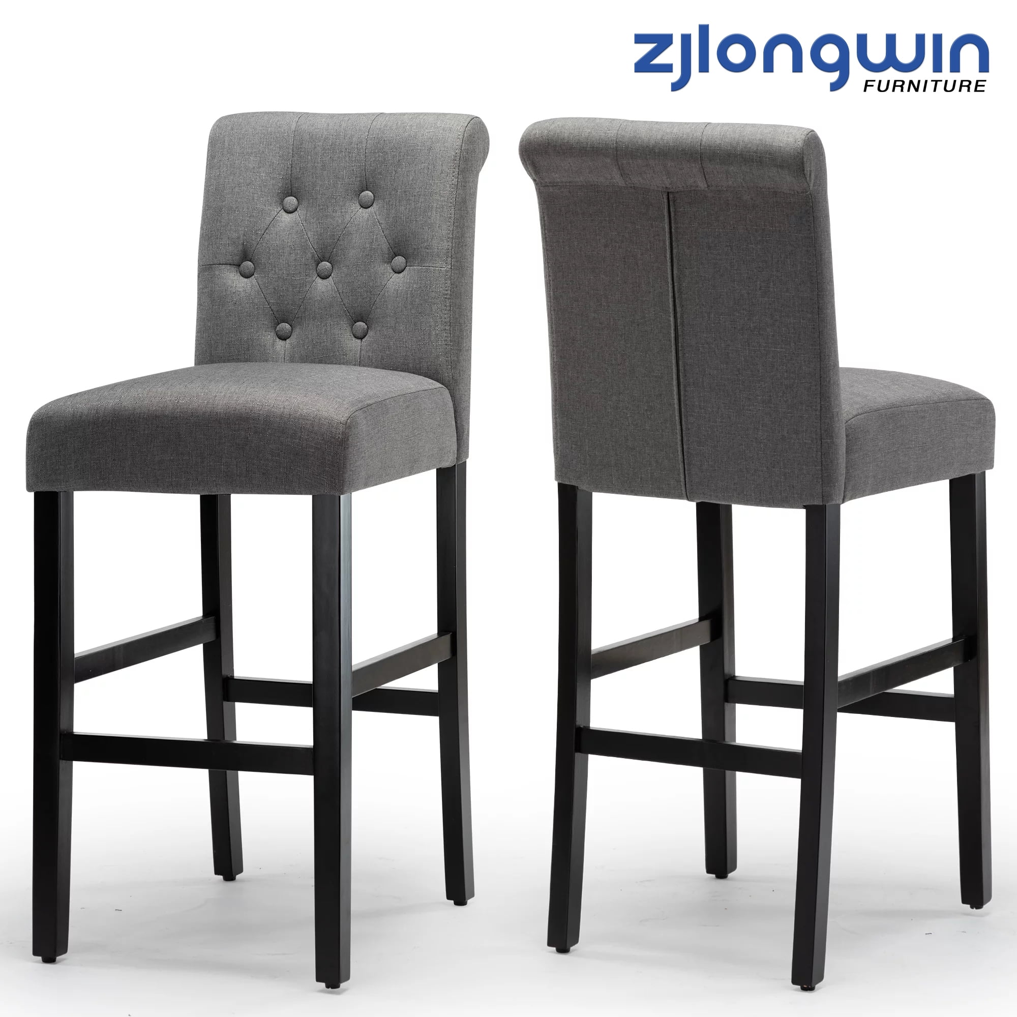 Bar Height Uptown Button Tufted Fabric Upholstered Bar Stool