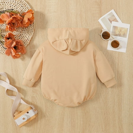 

Cathalem Boy Clothes Newborn Infant Baby Soild Long Sleeves Hooded Sweatershirt Romper Jumpsuit With Baby Clothes with Dogs Childrenscostume Beige 6-12 Months