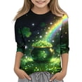 thumbnail image 1 of Tauxra Chandail de la Saint-Patrick pour Adultes, T-Shirt à Manches 3/4 Imprimé Col Rond, T-Shirt Graphique Trèfle Décontracté à Manches Longues pour Activités Festives, 1 of 6
