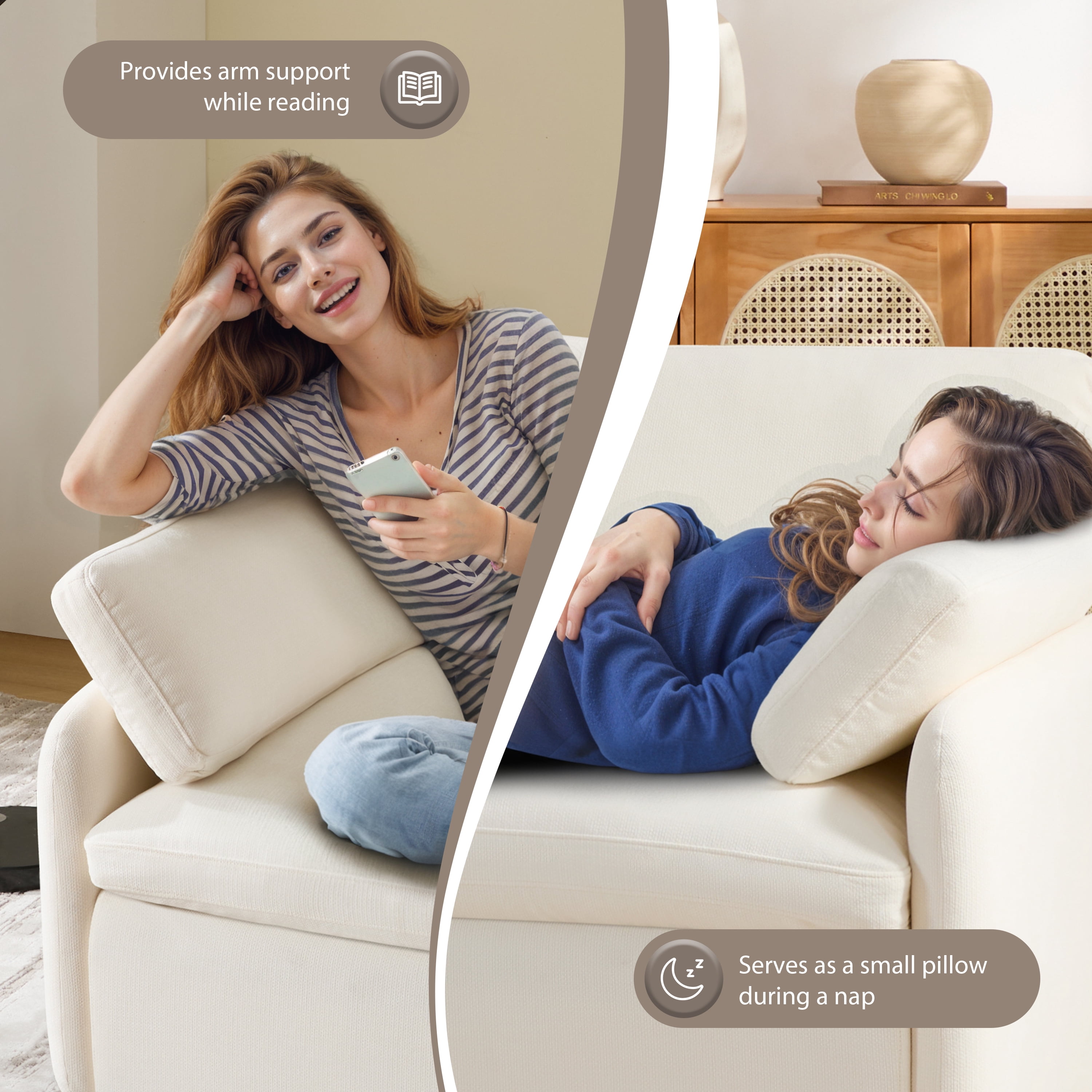 Accent Chair, Single Sofa, Oversized Chair with Wide 43 Inch Deep Seat and 2 Included Pillows, Modern Chenille Upholstered Armchair for Living Room, Apartment, 50 x 43 x 34 Inches, Cream