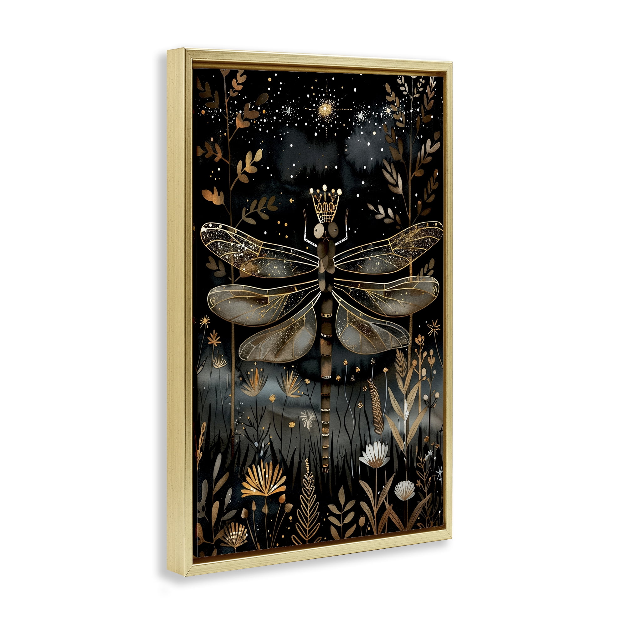 Stupell Industries Regal Gilded Dragonfly Animals & Insects Painting Gold Floater Framed Art Print Wall Art, 21 x 31