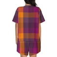 thumbnail image 3 of Naloa Purple Yellow Buffalo Plaid Women's Short-Sleeved Pajama Set, Loungewear, Summer pajamas, Breathable Cozy - Medium, 3 of 9