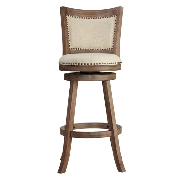 Cortesi Home Marko Bar Stool Beige Fabric Swivel Seat with Padded Back, 29" Seat