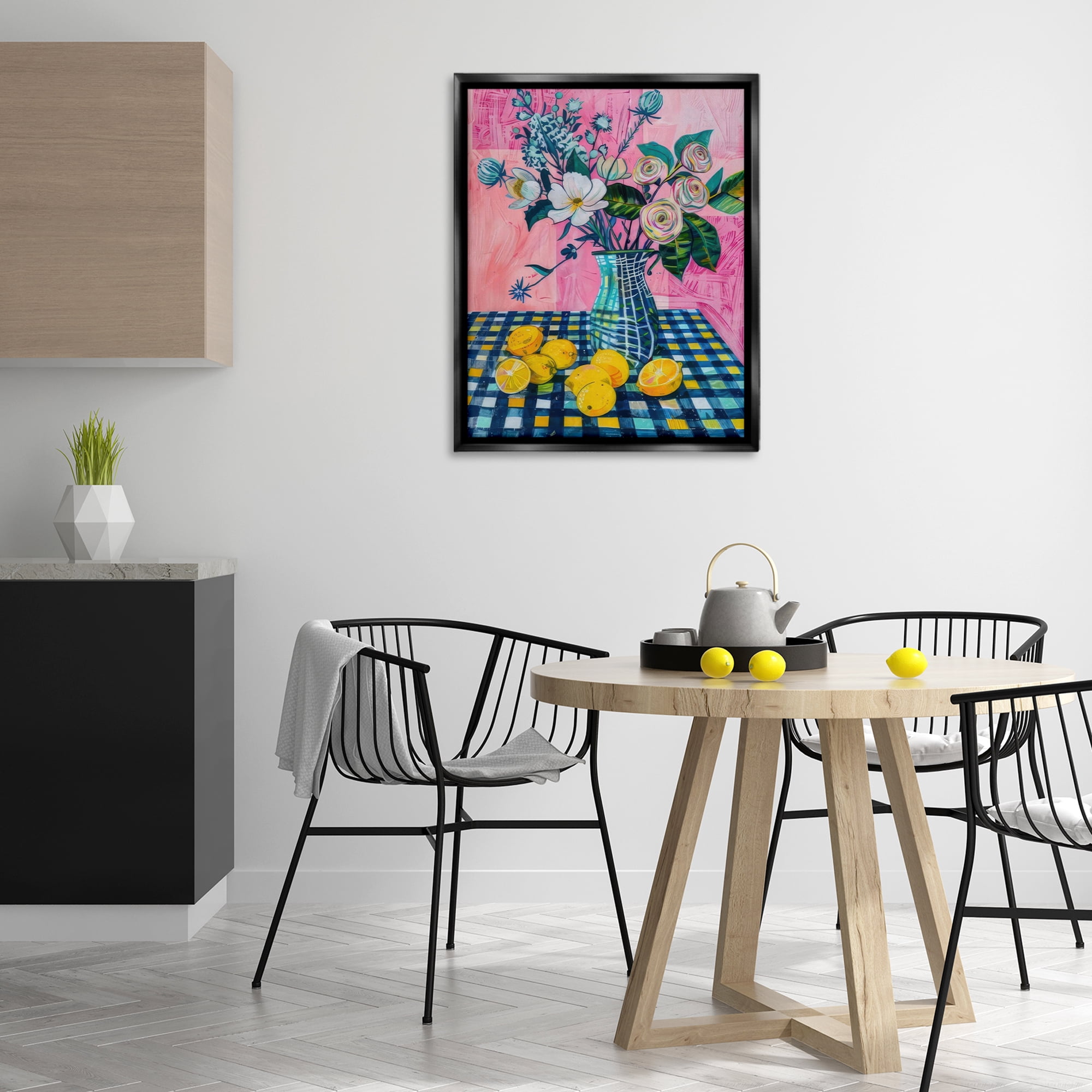Stupell Industries Summer Table Bouquet Plants & Flowers Painting Black Floater Framed Canvas Art Print Wall Art, 25 x 31