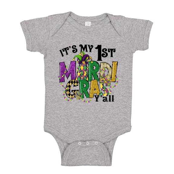 It's My First Mardi Gras Y'all Baby Bodysuit One Piece NB Athletic Heather