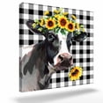 thumbnail image 2 of Farm Cow Framed Canvas Wall Art, Sunflower Black Plaid Watercolor Country Style Wall Art Painting for Living Room Bedroom Home Decor, 24”x24”, Office Artwork Print, 2 of 9