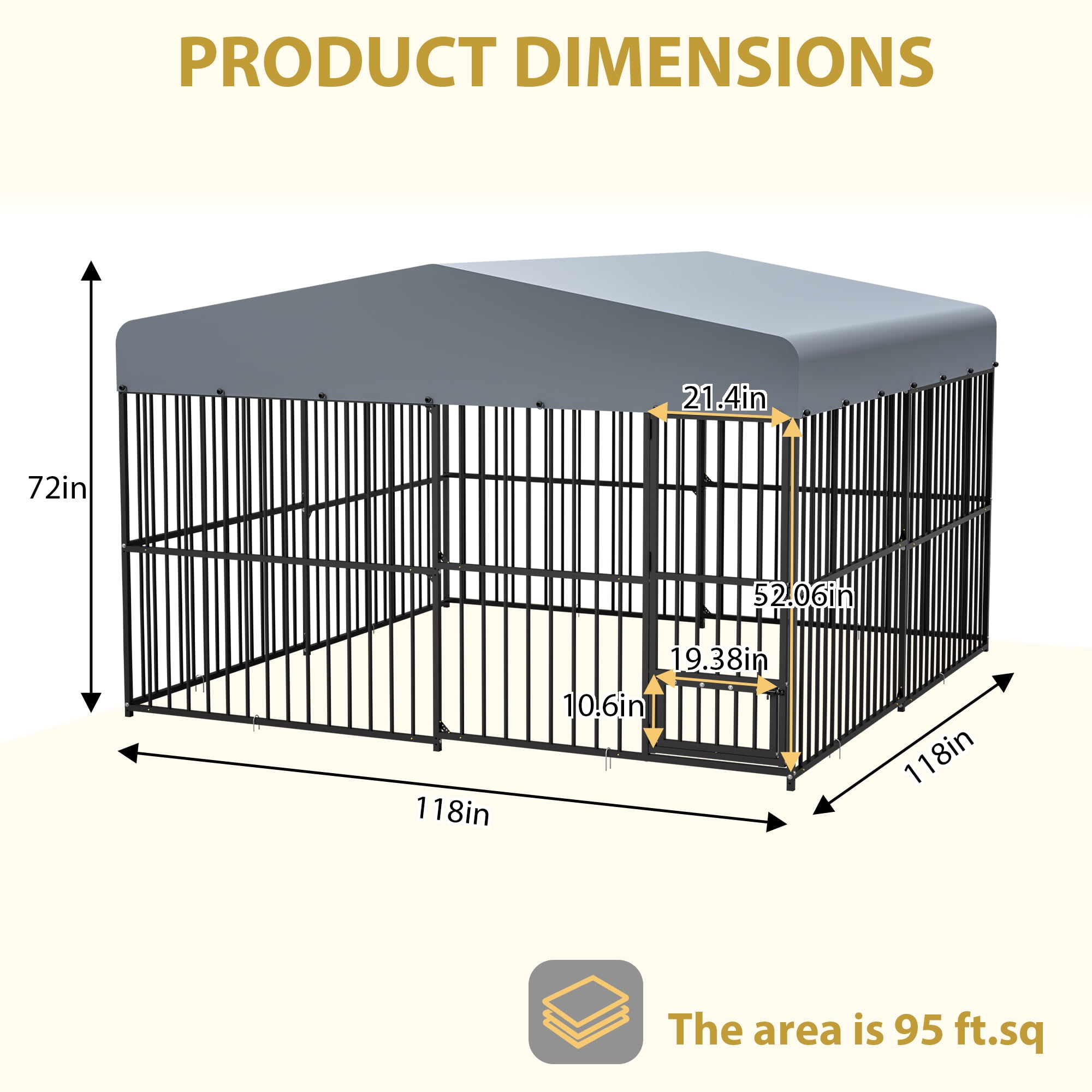 LZBEITEM 10 x 10 ft ( 118" x 118" x 71" ) Outdoor Dog Kennel Outside Large Heavy Duty Shade Dog Pen Playpen Pet Dog Enclosure Crate Dog Run House with UV & Waterproof Cover