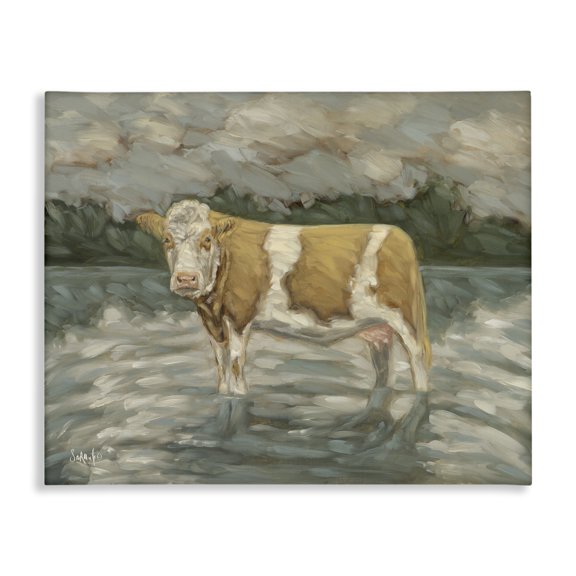 Stupell Industries Rustic Lodge Cattle Wading in Shore Canvas Art, 20 x 16, by Sara G. Designs