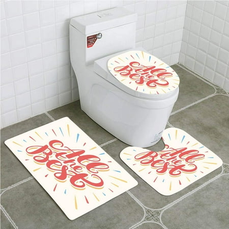 PUDMAD Going Away Party All Best Greeting Card Inspired Wish Cute Colorful 3 Piece Bathroom Rugs Set Bath Rug Contour Mat and Toilet Lid (Best Wishes For A Friend Going Away)