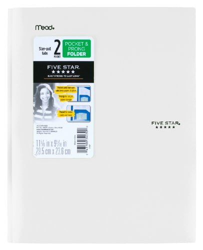 2-Pocket Folder Plastic Colored Folders with Pockets and Prong Fasteners for 3-Ring Binders Great for Home School Supplies and Home Office 11-5/8 x 9-5/16 Inches Stay-Put Folder White 