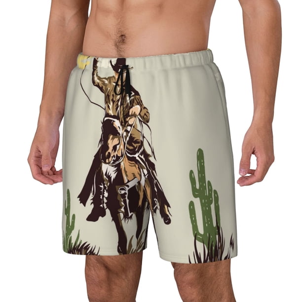 Balery Vintage Cowboy Riding Horse Bañador para hombre, shorts de playa de secado rápido con entrepierna y forro de compresión-X-Large