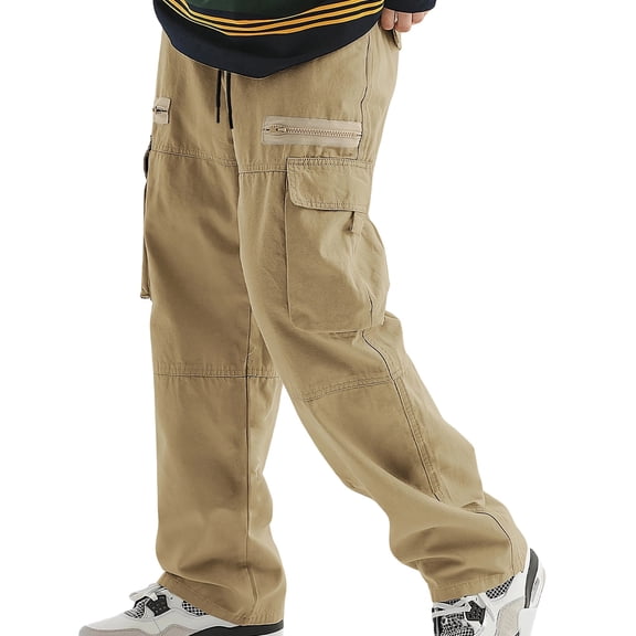 GrmtClth Men's Cargo Pants Loose Fit Straight Leg Trousers with Multi Pockets Casual Workwear Outdoor Hiking Pants Earthy Yellow S