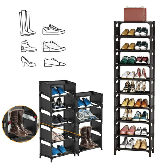 10 Tiers Vertical Shoe Rack, Stackable Combination Shoe Rack, Up to 20-24 Pairs, Sturdy Metal Narrow Shoe Rack Shoe Shelf, Space-Saving Tall Shoe Rack for Hallway Garage Living Room