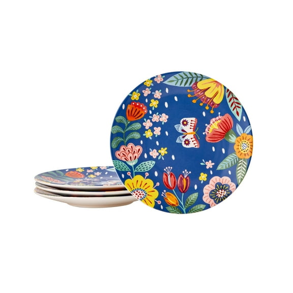 Bico Alice in Dreamland Ceramic 11 inch Dinner Plates, Set of 4, for Pasta, Salad, Maincourse, Microwave & Dishwasher Safe