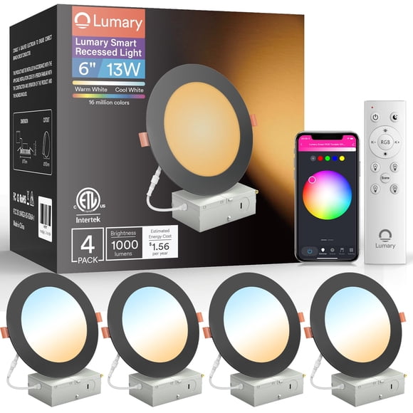 Luces Empotradas Inteligentes WiFi Lumary de 6 Pulgadas con Cambio de Color, Paquete de 4