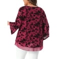 thumbnail image 3 of Agnes Orinda Women's Plus Size Dressy Blouse V Neck Mesh Casual Flowy Work Shirts 3/4 Flared Sleeve Tunic Tops 3X Burgundy, 3 of 5