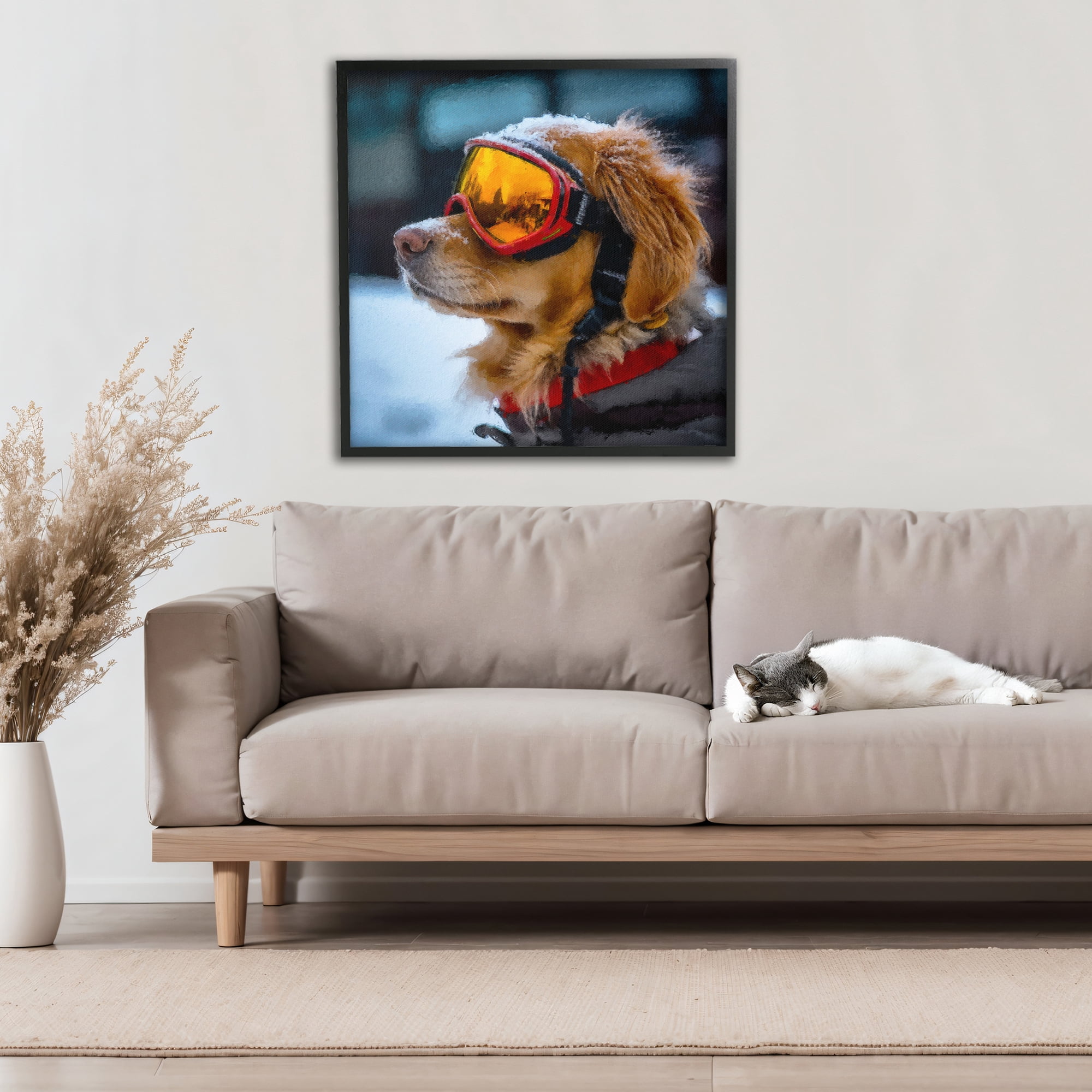 Stupell Industries Ski Goggles Dog Black Framed Giclee Art, design by Sean Parnell
