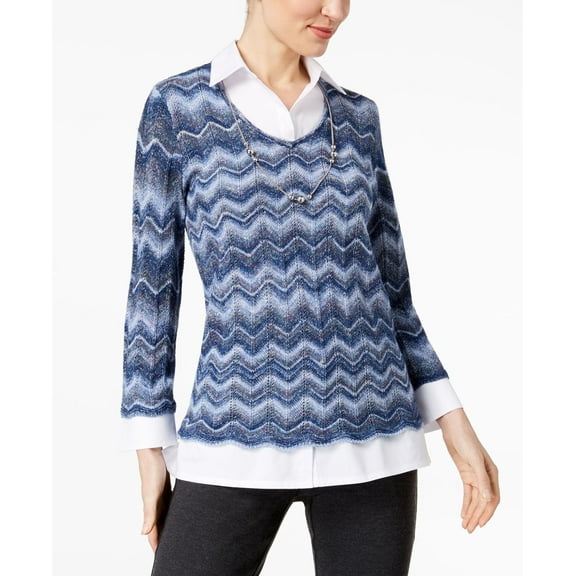 Alfred Dunner Montego Bay Layered Look Necklace Embellished Sweater Multi M