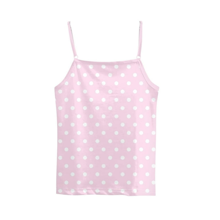 ZQGJB Tank Top for Women Loose Fit Polka Dot Print Summer Spaghetti Straps  Cami Top Basic Scoop Neck Adjustable Cute Sleeveless Shirts Pink M