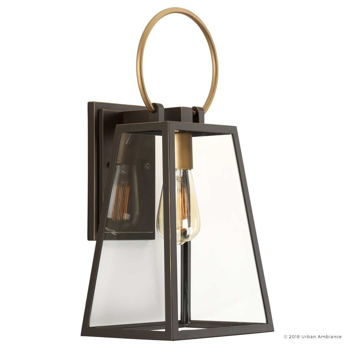 Urban Ambiance Luxury Transitional Outdoor Wall Light, Size: 15-1/8"H x 6-1/2"W, with Farmhouse Style Elements, Olde Bronze Finish and Clear Shade, UHP1002