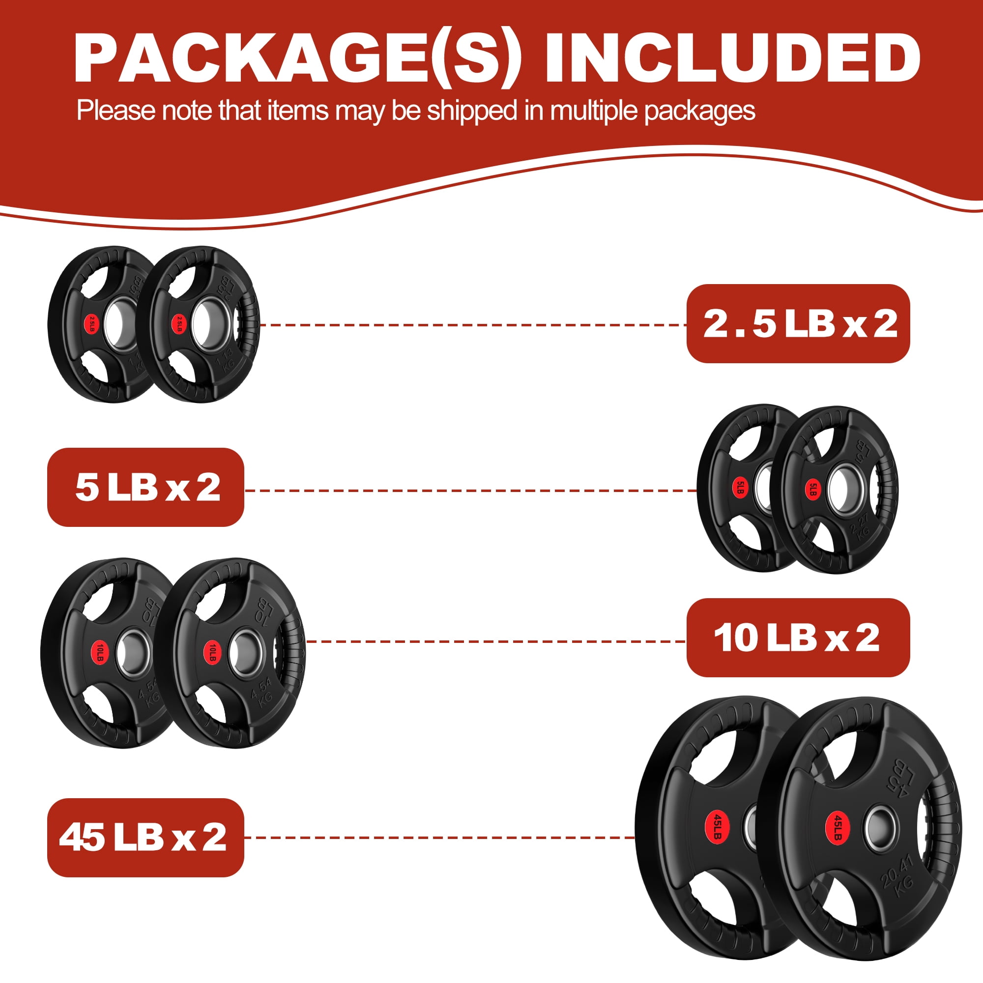 FlexWave Olympic Weight Plate Set 85LB–135LB, 2-Inch Rubber Coated Cast Iron Plates for Barbell, Home Gym Strength Training