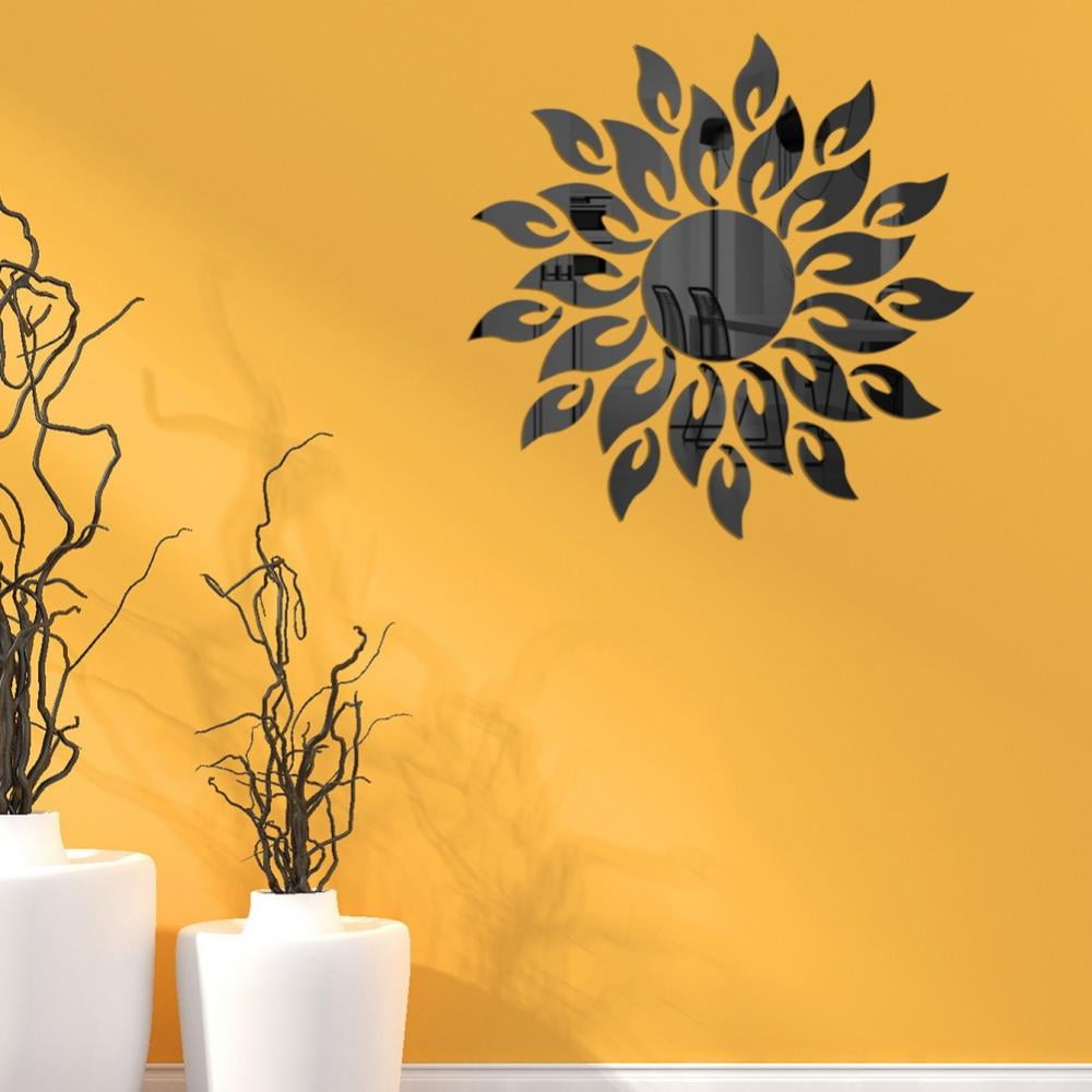 FYCONE 3D Mirror Surface Wall Sticker Sun Flame Fire Flower Home Decor Tile Mirror Art Decals