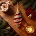 thumbnail image 5 of Striped Christmas Ball Ornament, 4.5x2.2x2.2in Foam Hanging Decor, Elegant Red Gold Glossy Finish, for Christmas Tree Holiday Display, 5 of 5