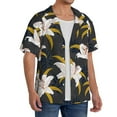 thumbnail image 2 of Susaid Lilies Flowers Print Men's Polo Shirts Button Down Short Sleeve Casual Summer Beach Vintage Shirts for Men-Small, 2 of 5