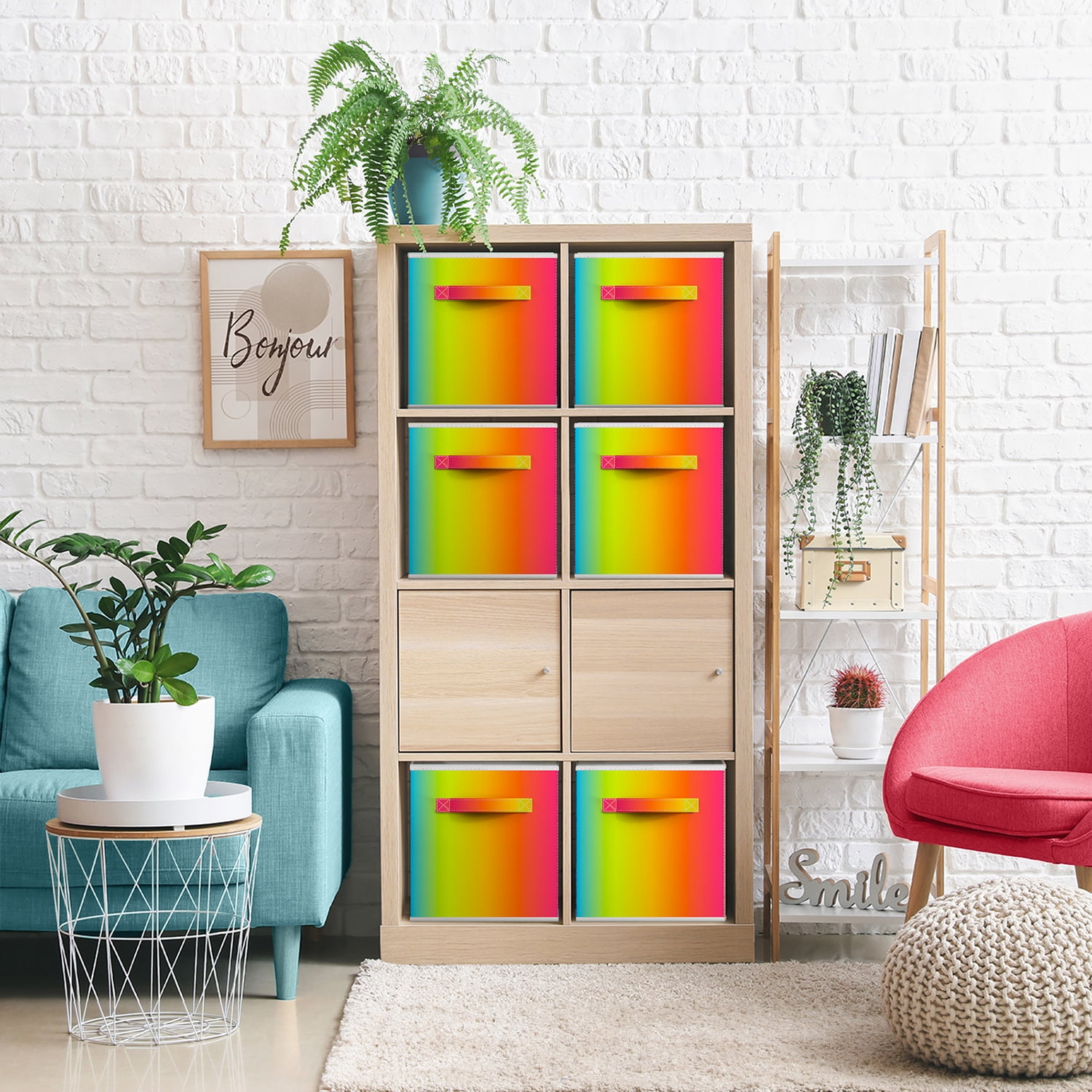 Sorbus 11" Collapsible Fabric Storage Cubes, 6-Pack Bins with Handle, Multi Ombre