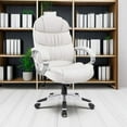 thumbnail image 2 of HYJY Office Chair High Back Computer Desk Chair, PU Leather Adjustable Height Modern Executive Swivel Task with Padded Armrests and Lumbar Support (White), 2 of 8