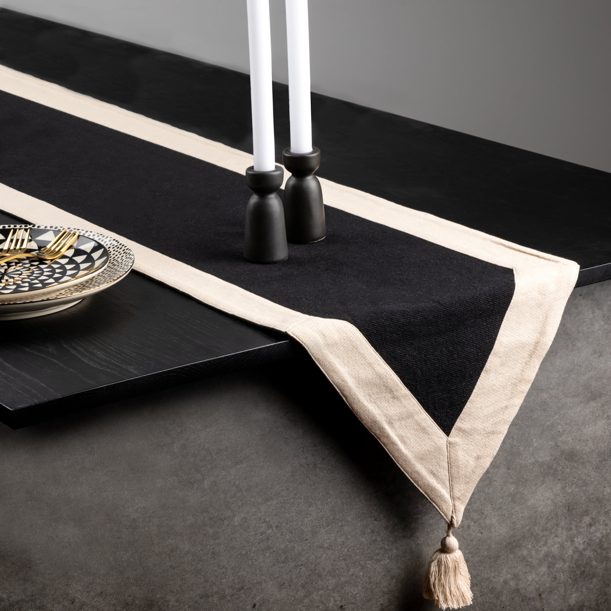 Thyme & Table Handmade Table Runner, Black Gold, 72 x 14