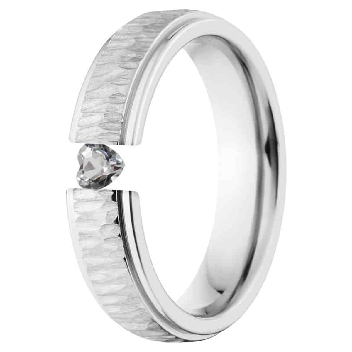 Heart Shaped White Saphire 5mm Stainless Steel Custom Tension Set Ring