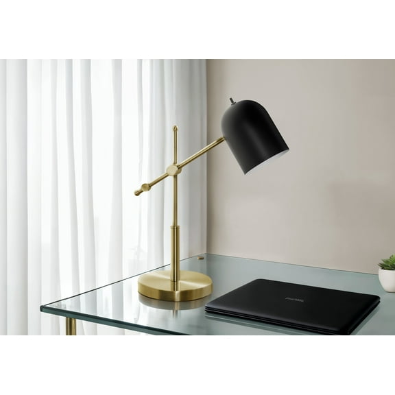 Lighting Fixtures Lighting, 18"h, Brass Metal, Black Shade, Contemporary,Table Lamps