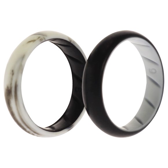 Juego de anillos sólidos de boda de silicona ROQ Negro-Mármol 2 x 9 mm para mujer