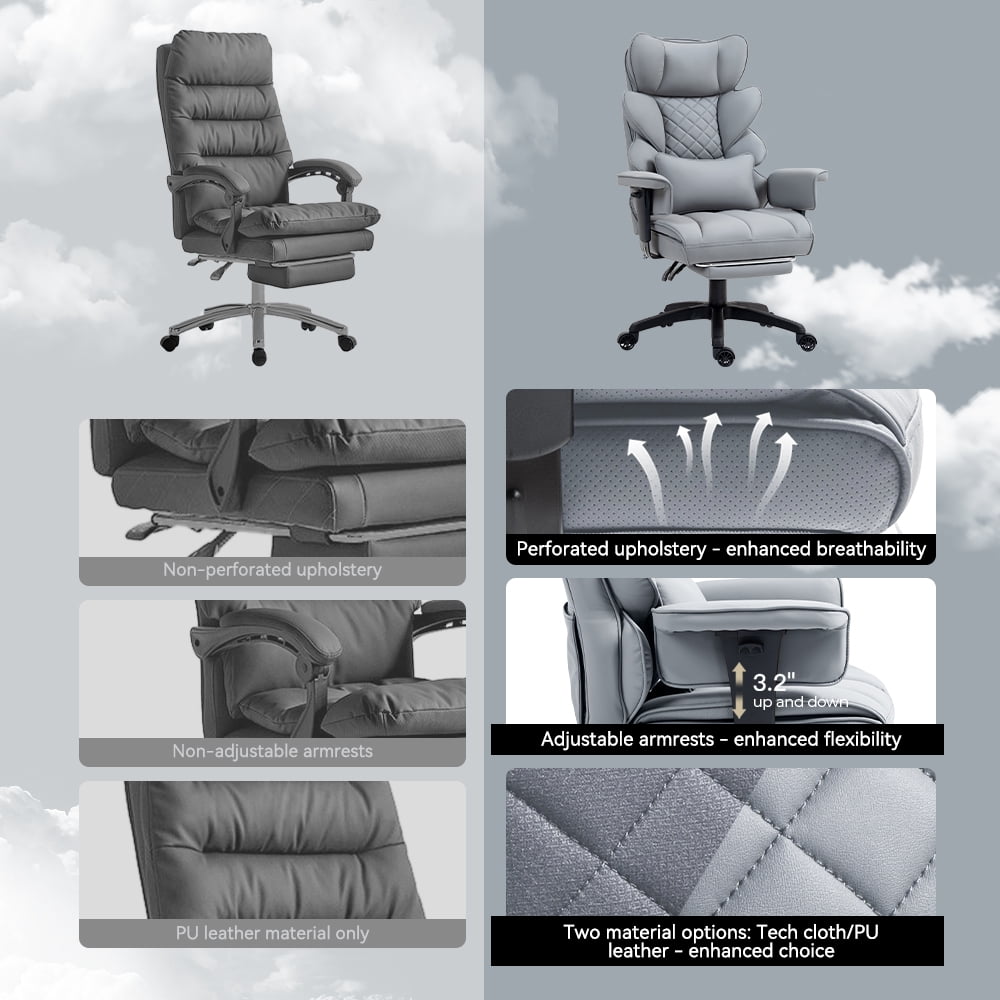 GOOSEA Office Chair Adult PU Leather High Back Indoor Commercial Adjustable Seat Height Executive Chairs Footrest, Gray