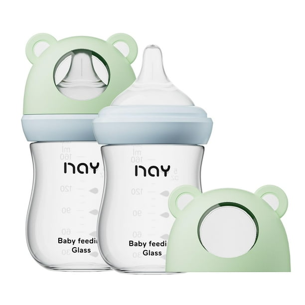 Biberón de vidrio yanyoyo 160 ml anti-cólicos con cuello ancho, paquete de 2