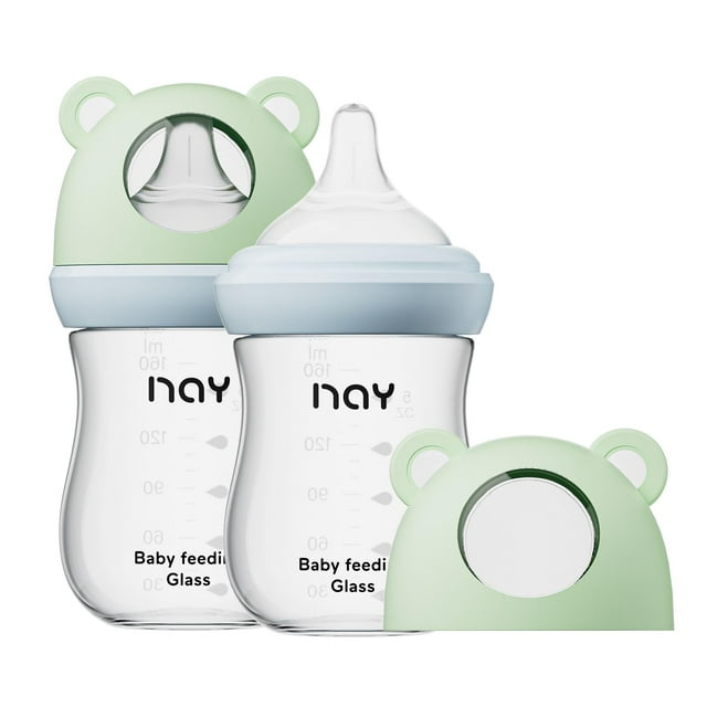 Biberón de vidrio yanyoyo 160 ml anti-cólicos con cuello ancho, paquete de 2