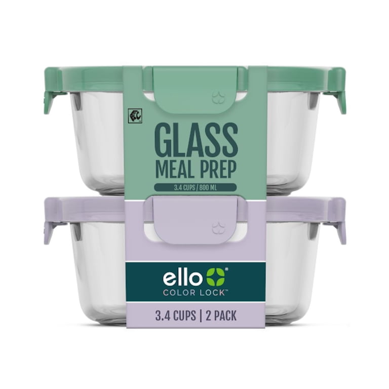 Ello Color Lock 3.4 Cup Round Glass Meal Prep Containers 2-Pack photo 3