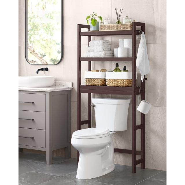 Estante de Baño sobre Inodoro, mueble para baño organizador, Estante de 3 Niveles con Ganchos Extraíbles, Adecuado para cocinas y baños