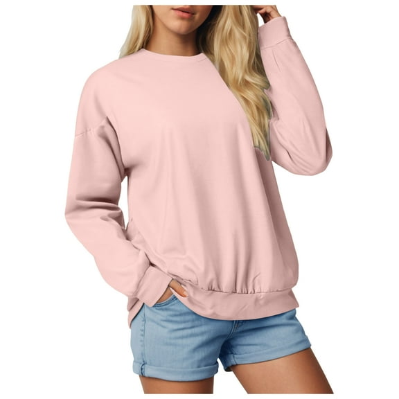 larppty Women's Casual Crew Neck Sweatshirt Loose Soft Long Sleeve Pullover Tops with Pocket (Light Pink, S)