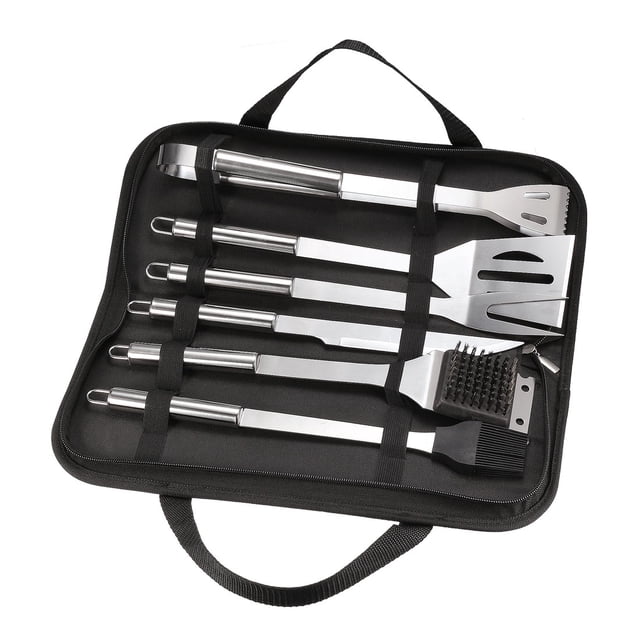 Juego de herramientas para parrilla BBQ 6 en 1 Uxcell - Accesorios para parrilla con estuche de transporte de acero inoxidable 1 pieza