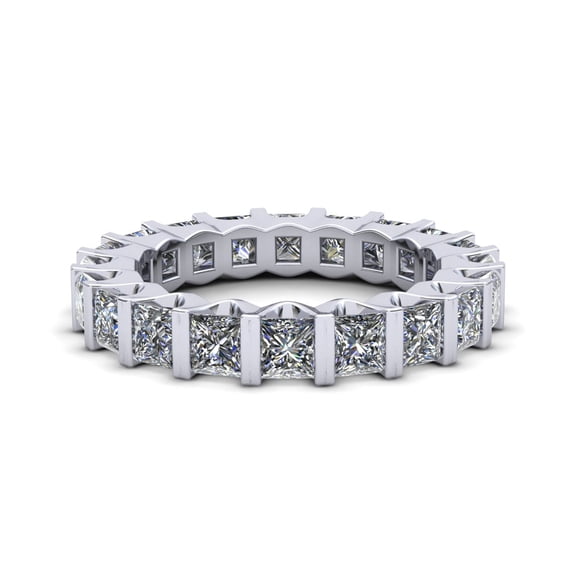 Natural 3.35Ct Princess Cut Diamond Bezel Set Women's Anniversary Wedding Eternity Band Ring Solid 18k White Gold H SI2