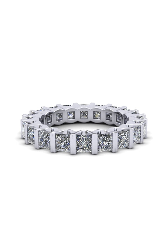 Natural 3.35Ct Princess Cut Diamond U-Bar Setting Women's Anniversary Wedding Eternity Band Ring Solid 950 Platinum F VS2