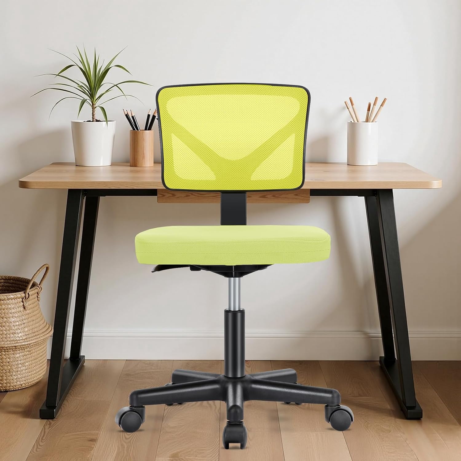 Basics Rolling Desk Chair, Adjustable, Low Back, Padded Seat, Breathable Mesh, Swivel, Green