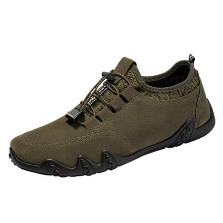 

TOYFUNNY Mens Flyknit Leather Lace-Up Breathable Soft Sole Running Sneakers