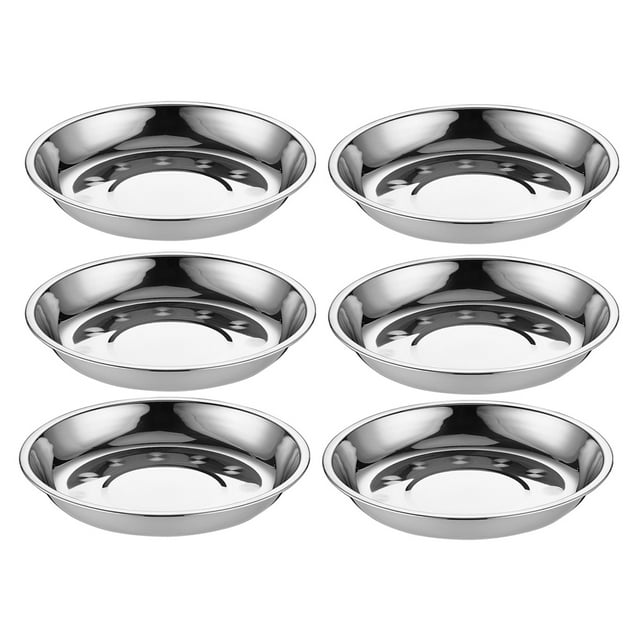 CIMAXIC 6 Pcs Assiettes en Acier Inoxydable Assiettes Rondes Plateaux de Rangement pour Fruits Assiettes à Pâtes (Argent),5.91"X5.91"X1.18 Pouces
