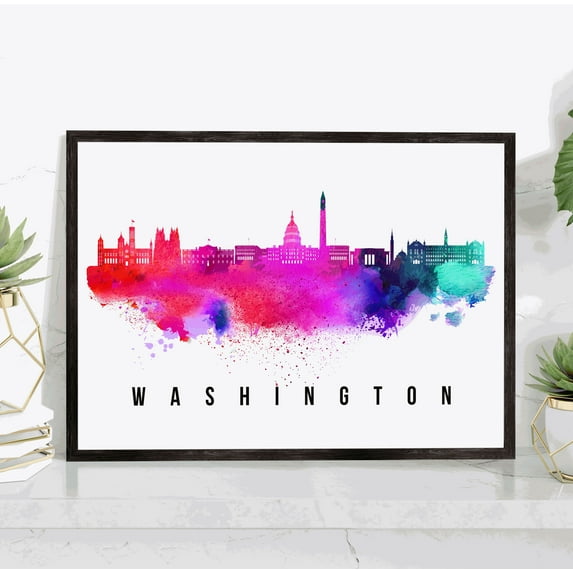 Pera Print Washington D.C Skyline Poster, Washington D.C Cityscape Painting Unframed Poster, Washington D.C Poster, Washington D.C. Home Office Wall Decor - 18x24 Inches