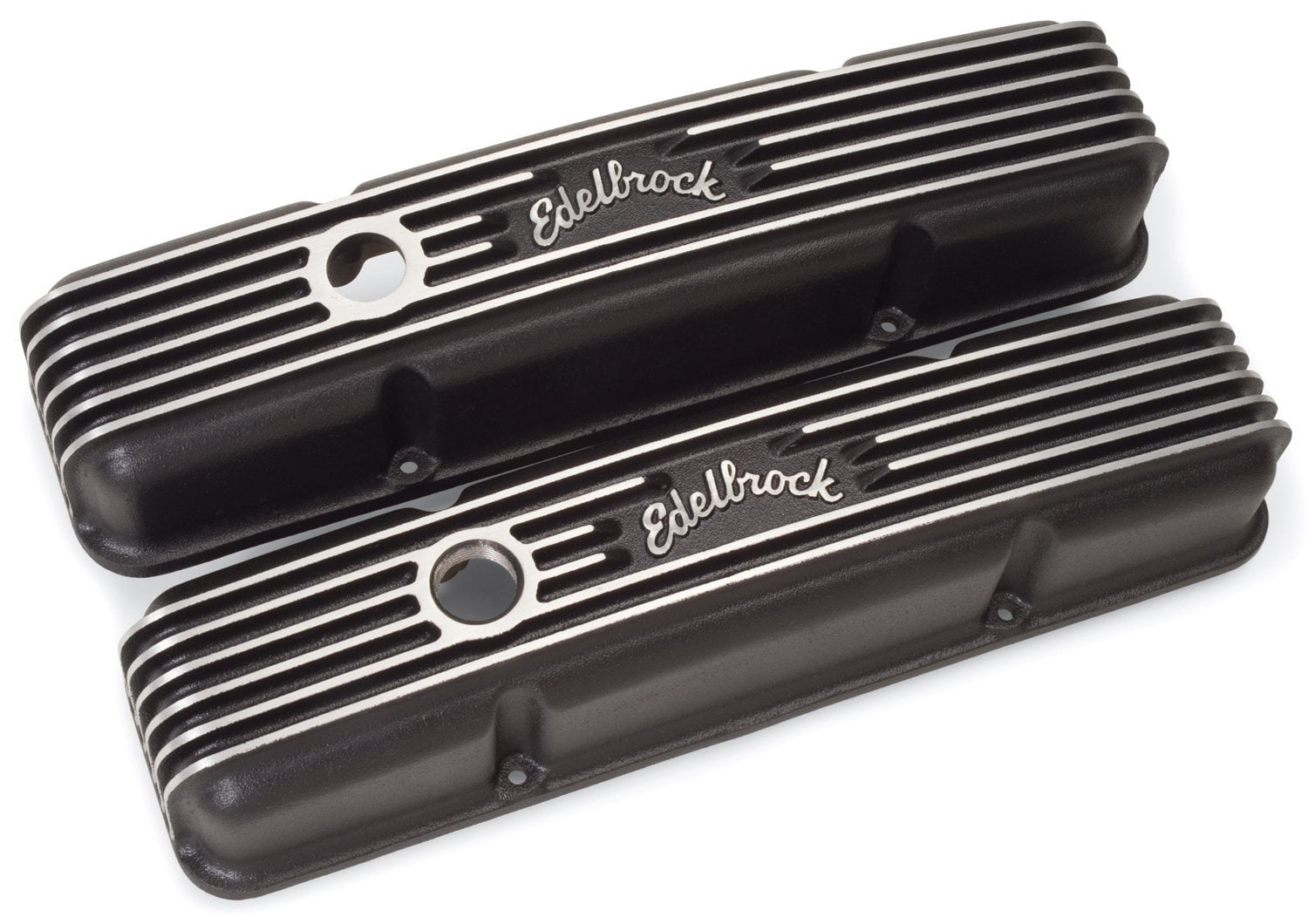 Edelbrock 41443 Black Classic Valve Cover with Breather Hole and Oil