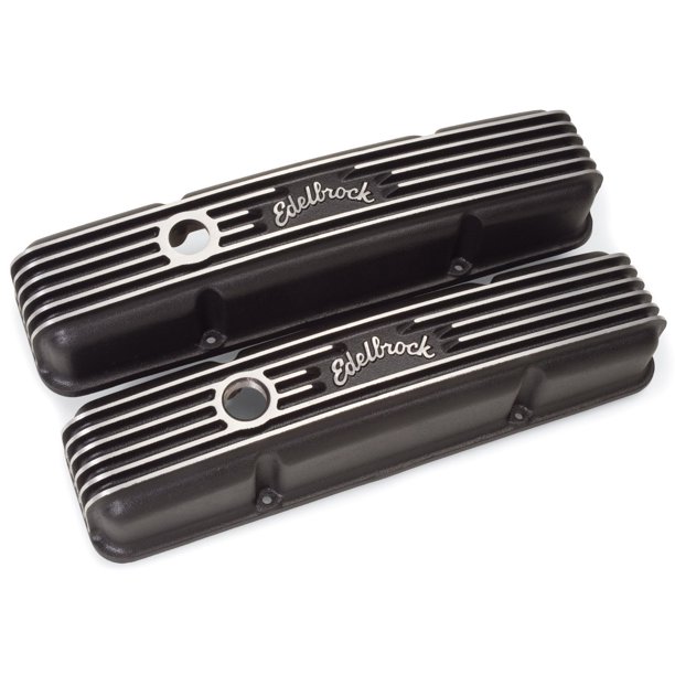 Edelbrock 41443 Black Classic Valve Cover with Breather Hole and Oil
